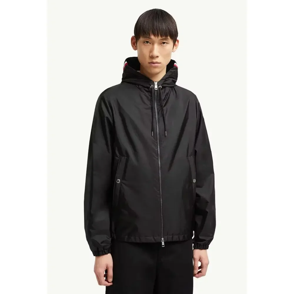 Moncler Grimpeurs Hooded Windbreaker Jacket Black Tricolor Trim Size 3 / Large